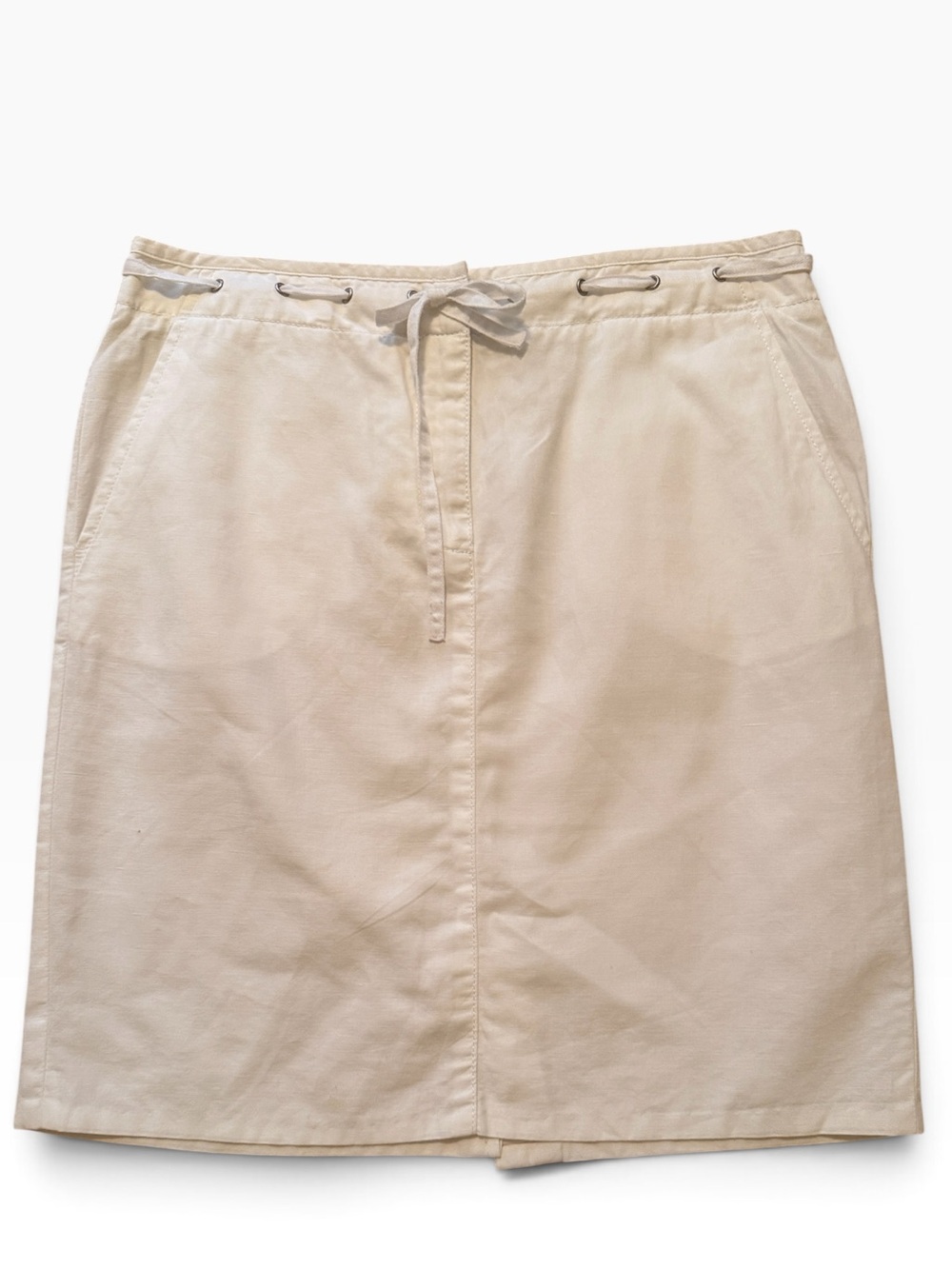 Talbots White Drawstring Cotton/Linen Pencil Skirt 8